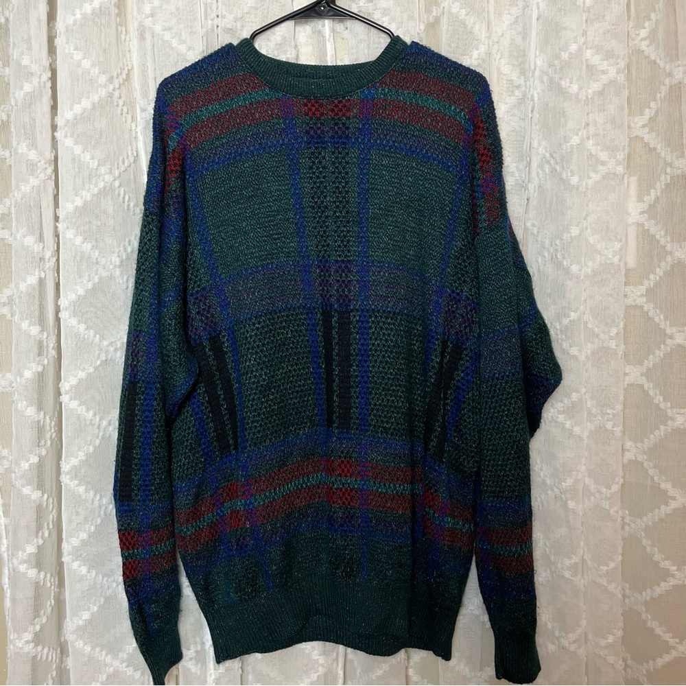 L Tall Jantzen Vintage Sweater Tartan Plaid Pullover Oversized Cosby Sweater USA